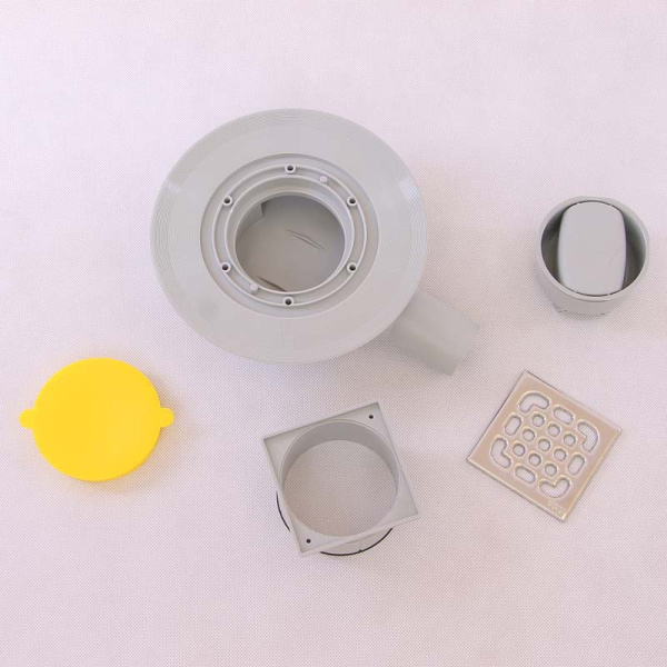 Трап для ванной комнаты с "сухим" затвором д. 50 (горизонтальный, пластик. рамка, решетка - нерж) (Viega)